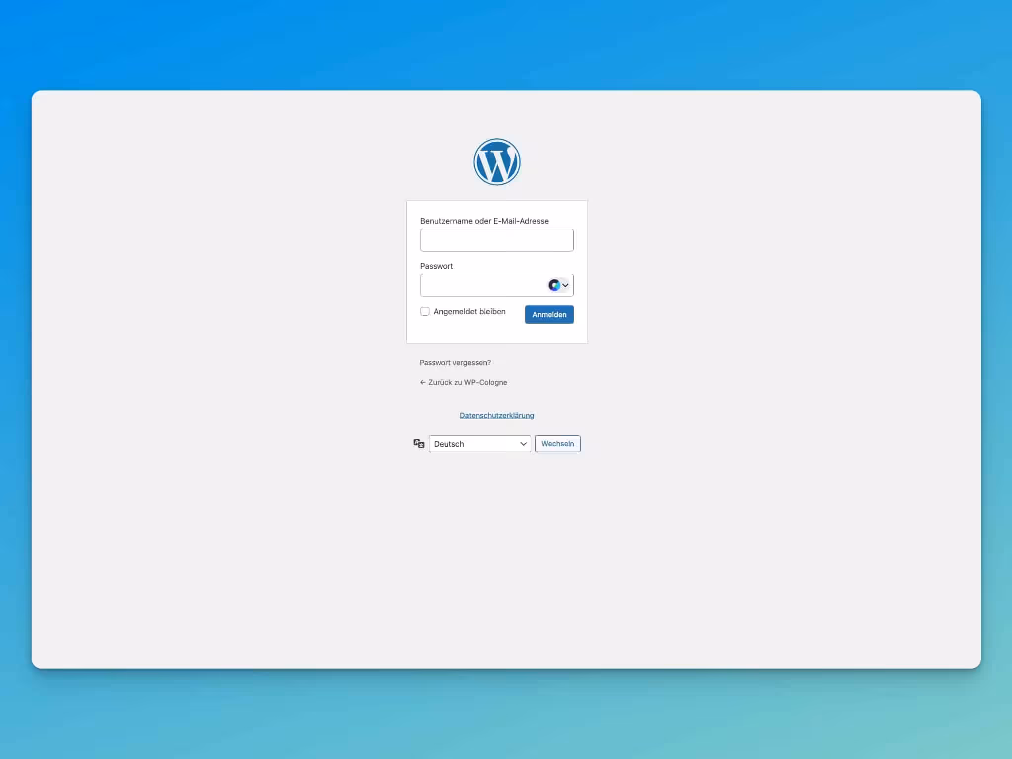 Ein Screenshot vom WordPress Login Bereich