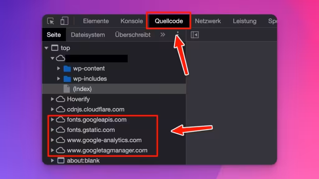 Chrome Developer Konsole, die Google Fonts anzeigt