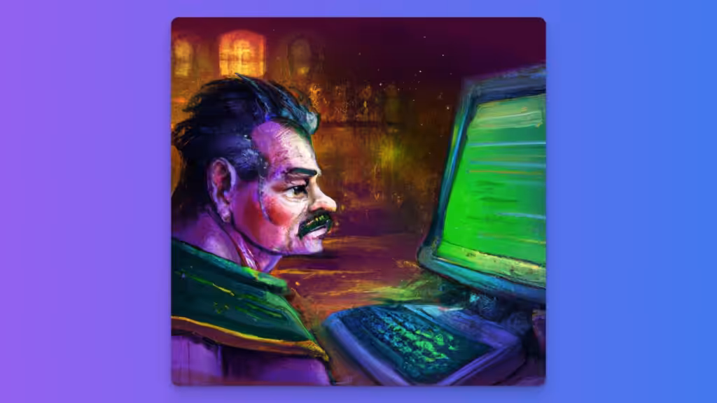 Ein mittelalterlicher Mann schaut auf einen Computer