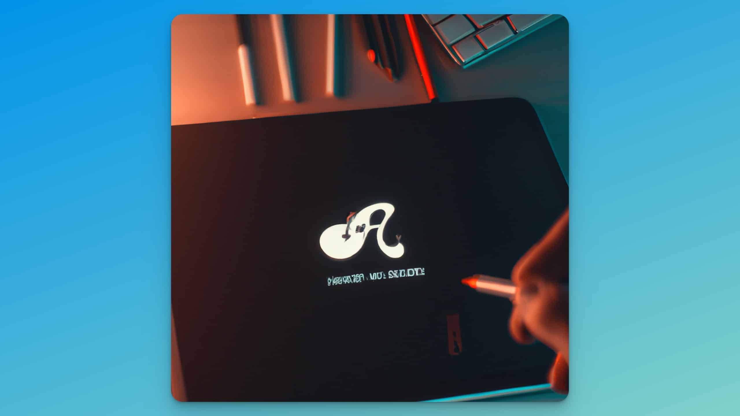 Eine Illustration von einem iPad auf dem ein Logo gezeichnet wird