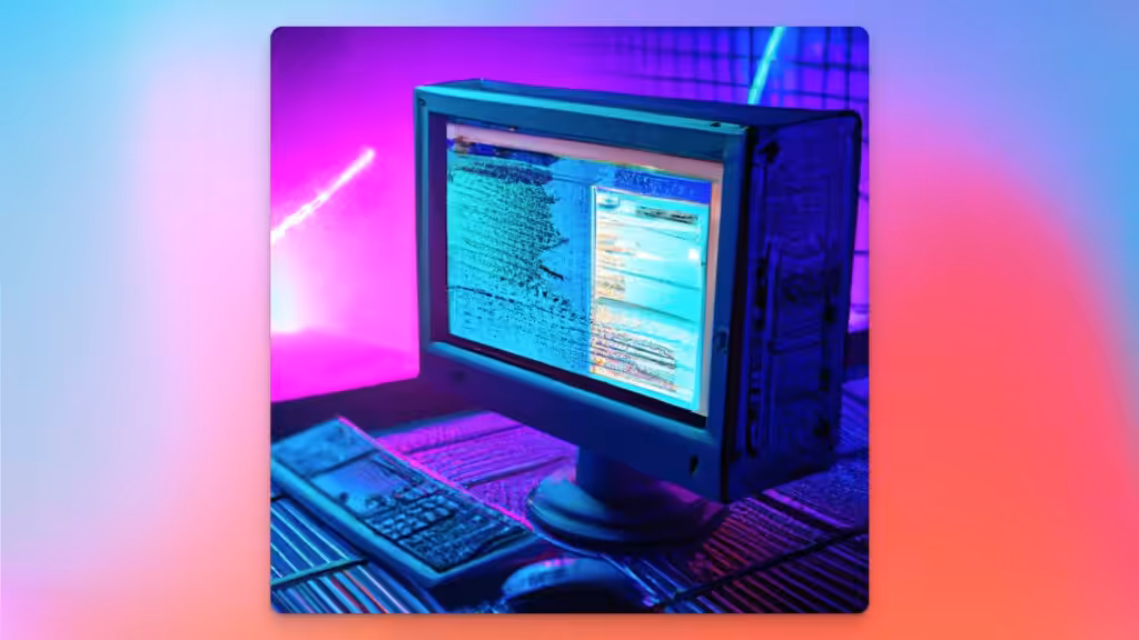 Ein gezeichneter Computer im Cyberpunk Stil