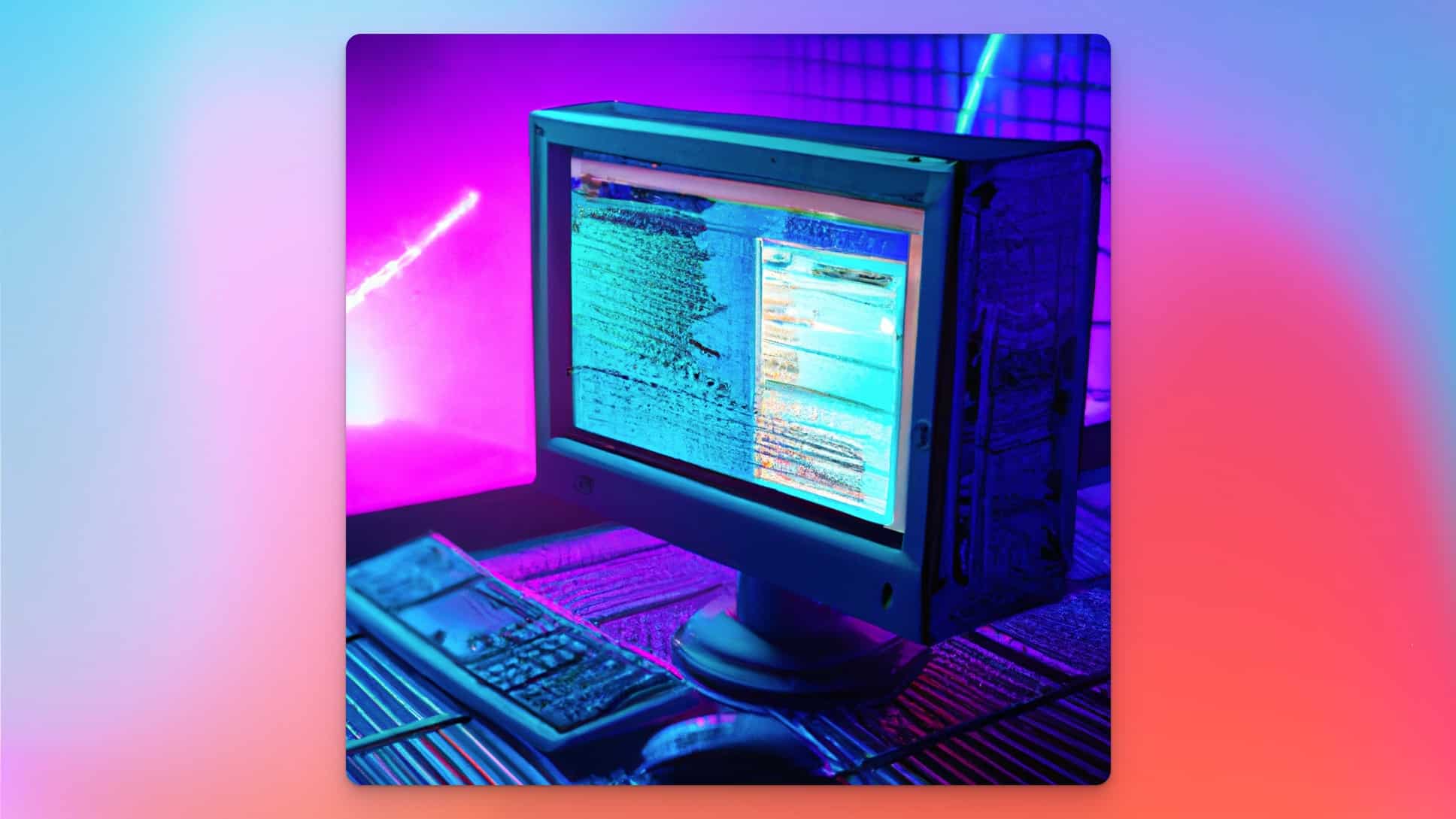 Ein gezeichneter Computer im Cyberpunk Stil