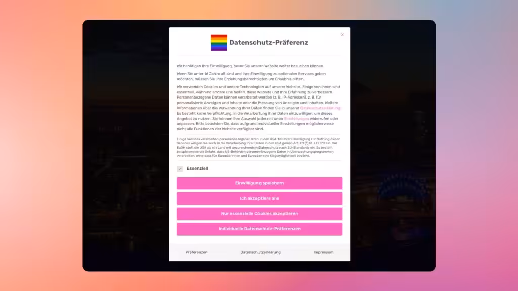 Ein Screenshot vom Borlabs Cookie Banner